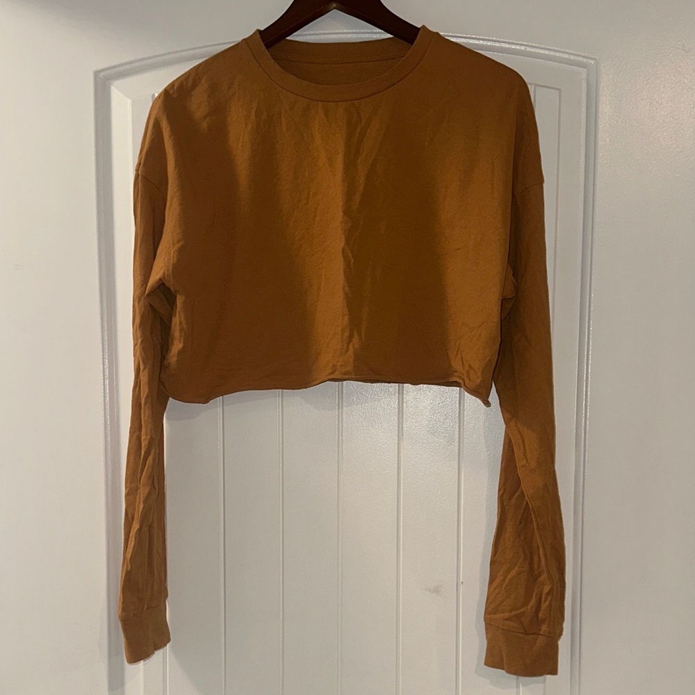 Women's Mustard Long Sleeve Crop Top
